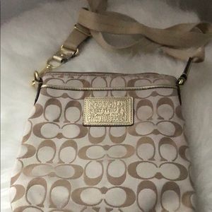 Tan and gold Coach Crossbody